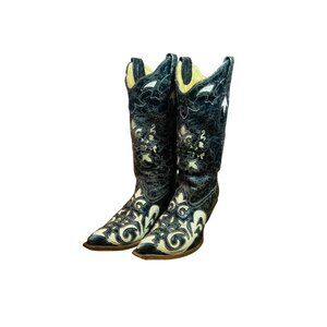 Corral Vintage Ladies Cowboy boots, size 8, black with cream lizard inlay, made